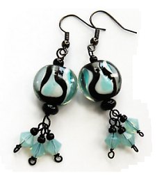 Mint and black lampwork beads