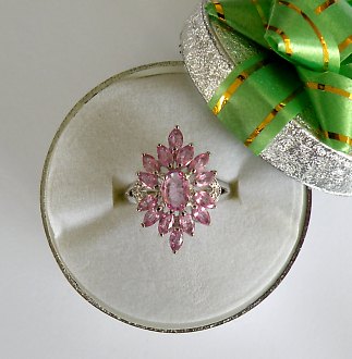 Pink Saphire Cluster Ring